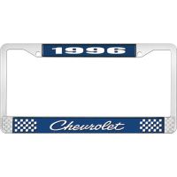 1996 CHEVROLET BLUE AND CHROME LICENSE PLATE FRAME WITH WHIT