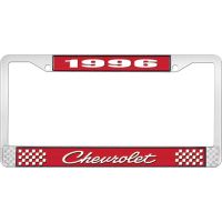 1996 CHEVROLET RED  AND  CHROME LICENSE PLATE FRAME WITH WHI