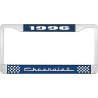 1996 CHEVROLET BLUE AND CHROME LICENSE PLATE FRAME WITH WHIT