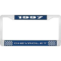 1997 CHEVROLET BLUE AND CHROME LICENSE PLATE FRAME WITH WHIT