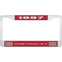 1997 CHEVROLET RED  AND  CHROME LICENSE PLATE FRAME WITH WHI