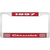 1997 CHEVROLET RED  AND  CHROME LICENSE PLATE FRAME WITH WHI