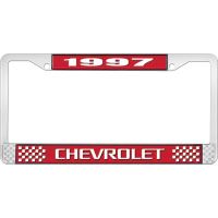 1997 CHEVROLET RED  AND  CHROME LICENSE PLATE FRAME WITH WHI