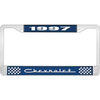 1997 CHEVROLET BLUE AND CHROME LICENSE PLATE FRAME WITH WHIT