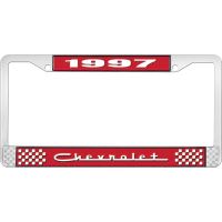 1997 CHEVROLET RED  AND  CHROME LICENSE PLATE FRAME WITH WHI