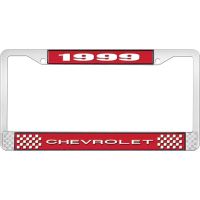 1999 CHEVROLET RED  AND  CHROME LICENSE PLATE FRAME WITH WHI