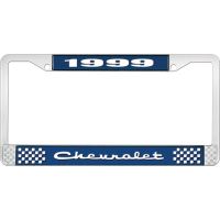 1999 CHEVROLET BLUE AND CHROME LICENSE PLATE FRAME WITH WHIT