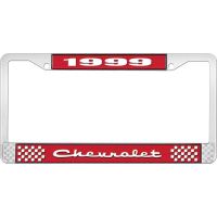 1999 CHEVROLET RED  AND  CHROME LICENSE PLATE FRAME WITH WHI