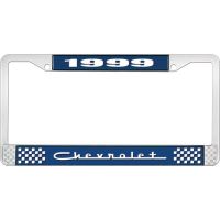 1999 CHEVROLET BLUE AND CHROME LICENSE PLATE FRAME WITH WHIT