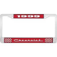 1999 CHEVROLET RED  AND  CHROME LICENSE PLATE FRAME WITH WHI