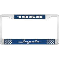 1958 IMPALA BLUE AND CHROME LICENSE PLATE FRAME WITH WHITE L