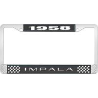 1958 IMPALA BLACK AND CHROME LICENSE PLATE FRAME WITH WHITE