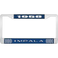 1958 IMPALA BLUE AND CHROME LICENSE PLATE FRAME WITH WHITE L