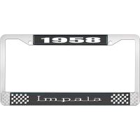 1958  IMPALA BLACK AND CHROME LICENSE PLATE FRAME WITH WHITE