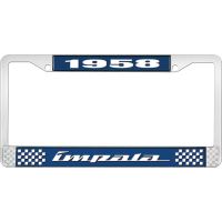 1958 IMPALA  BLUE AND CHROME LICENSE PLATE FRAME WITH WHITE