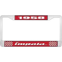 1958 IMPALA RED AND CHROME LICENSE PLATE FRAME WITH WHITE LE