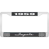 1959 IMPALA BLACK AND CHROME LICENSE PLATE FRAME WITH WHITE