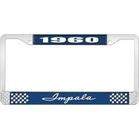 1960 IMPALA  BLUE AND CHROME LICENSE PLATE FRAME WITH WHITE