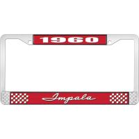 1960 IMPALA RED AND CHROME LICENSE PLATE FRAME WITH WHITE LE