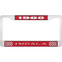 1960 IMPALA RED AND CHROME LICENSE PLATE FRAME WITH WHITE LE