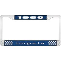 1960 IMPALA  BLUE AND CHROME LICENSE PLATE FRAME WITH WHITE