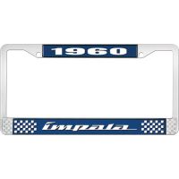 1960 IMPALA  BLUE AND CHROME LICENSE PLATE FRAME WITH WHITE