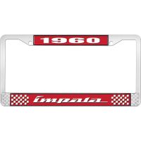 1960 IMPALA RED AND CHROME LICENSE PLATE FRAME WITH WHITE LE