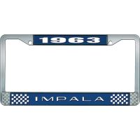 1963 IMPALA  BLUE AND CHROME LICENSE PLATE FRAME WITH WHITE