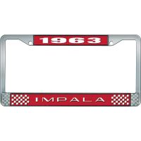 1963 IMPALA RED AND CHROME LICENSE PLATE FRAME WITH WHITE LE