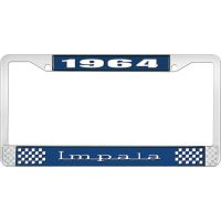 1964 IMPALA  BLUE AND CHROME LICENSE PLATE FRAME WITH WHITE