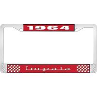 1964 IMPALA RED AND CHROME LICENSE PLATE FRAME WITH WHITE LE