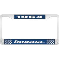 1964 IMPALA  BLUE AND CHROME LICENSE PLATE FRAME WITH WHITE