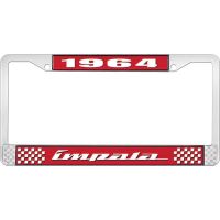 1964 IMPALA RED AND CHROME LICENSE PLATE FRAME WITH WHITE LE