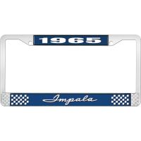 1965 IMPALA  BLUE AND CHROME LICENSE PLATE FRAME WITH WHITE