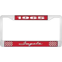 1965 IMPALA RED AND CHROME LICENSE PLATE FRAME WITH WHITE LE