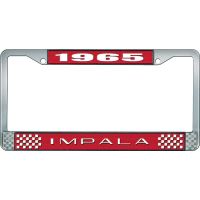 1965 IMPALA RED AND CHROME LICENSE PLATE FRAME WITH WHITE LE