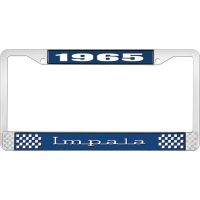 1965 IMPALA  BLUE AND CHROME LICENSE PLATE FRAME WITH WHITE