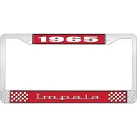 1965 IMPALA RED AND CHROME LICENSE PLATE FRAME WITH WHITE LE