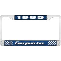 1965 IMPALA  BLUE AND CHROME LICENSE PLATE FRAME WITH WHITE