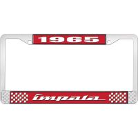 1965 IMPALA RED AND CHROME LICENSE PLATE FRAME WITH WHITE LE