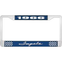 1966 IMPALA  BLUE AND CHROME LICENSE PLATE FRAME WITH WHITE