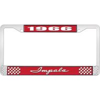 1966 IMPALA RED AND CHROME LICENSE PLATE FRAME WITH WHITE LE