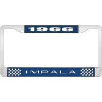 1966 IMPALA  BLUE AND CHROME LICENSE PLATE FRAME WITH WHITE