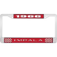 1966 IMPALA RED AND CHROME LICENSE PLATE FRAME WITH WHITE LE