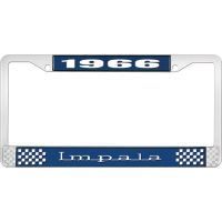 1966 IMPALA  BLUE AND CHROME LICENSE PLATE FRAME WITH WHITE