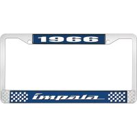 1966 IMPALA  BLUE AND CHROME LICENSE PLATE FRAME WITH WHITE