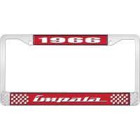1966 IMPALA RED AND CHROME LICENSE PLATE FRAME WITH WHITE LE