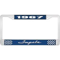 1967 IMPALA  BLUE AND CHROME LICENSE PLATE FRAME WITH WHITE