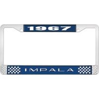 1967 IMPALA  BLUE AND CHROME LICENSE PLATE FRAME WITH WHITE