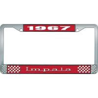 1967 IMPALA RED AND CHROME LICENSE PLATE FRAME WITH WHITE LE